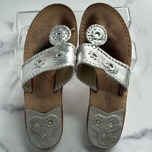 Jack Rogers Silver Leather Thong Whipstitch Slip On Thongs Sandals 7.5